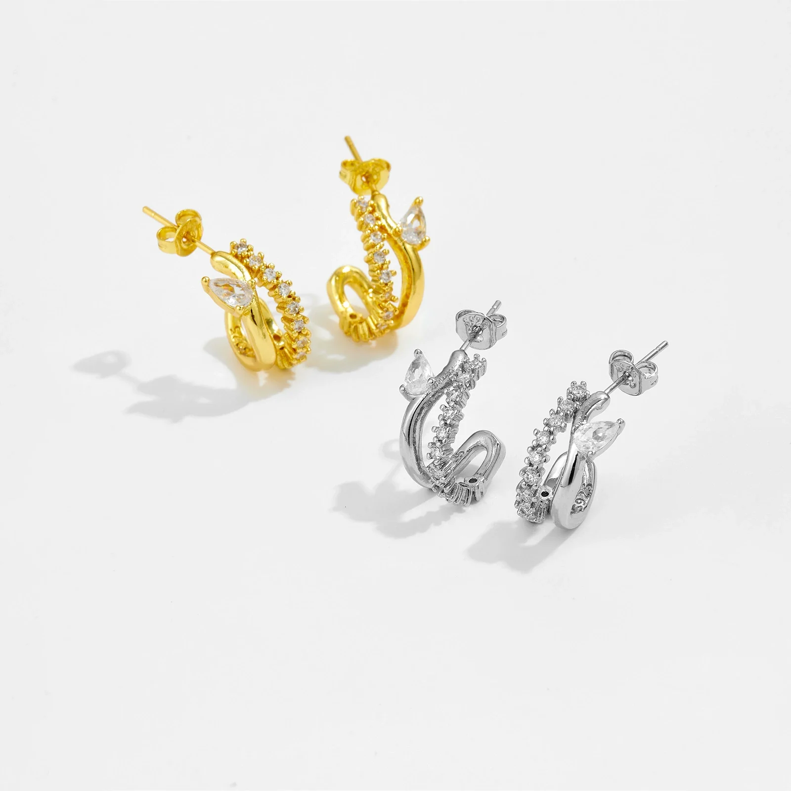 Copper Geometric Microinlaid Zircon Earrings For Women - Image 2