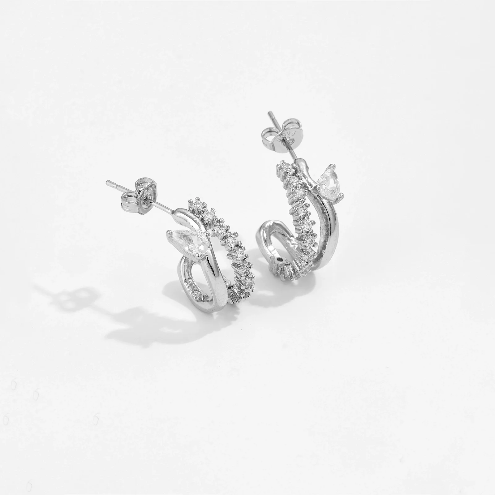 Copper Geometric Microinlaid Zircon Earrings For Women - Image 3