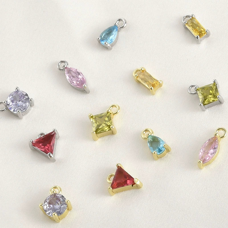 Copper Geometric Pendant Diy Hand Made Jewelry Accessories Material With 14K True Gold Color Retaining Electroplating And Colorful Zircon