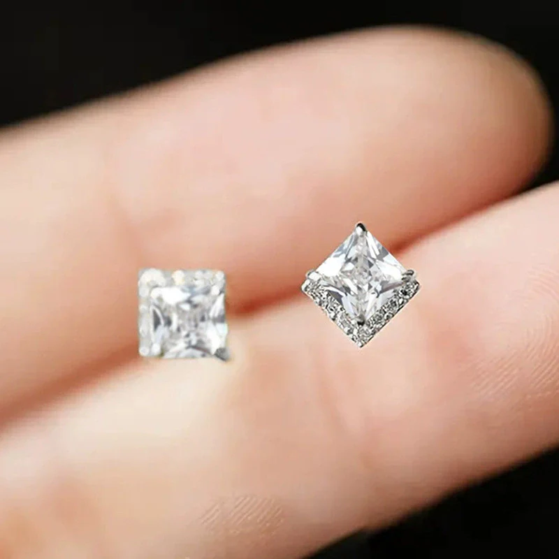 Copper Geometric Square Women's Earrings With Zirconia Design Simple Style - Image 5