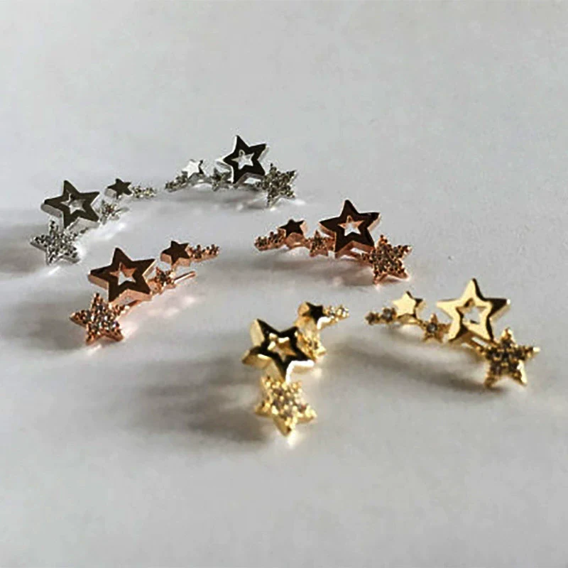 Copper Geometric Star Earrings Fresh Simple Fashion Trend Ear Jewelry - Image 3