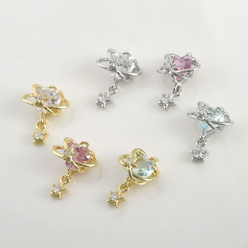 Copper Heart Planet Inlaid Zircon Star Pendant Electroplated Jewelry Accessories For Earrings Bracelet Necklace - Image 3
