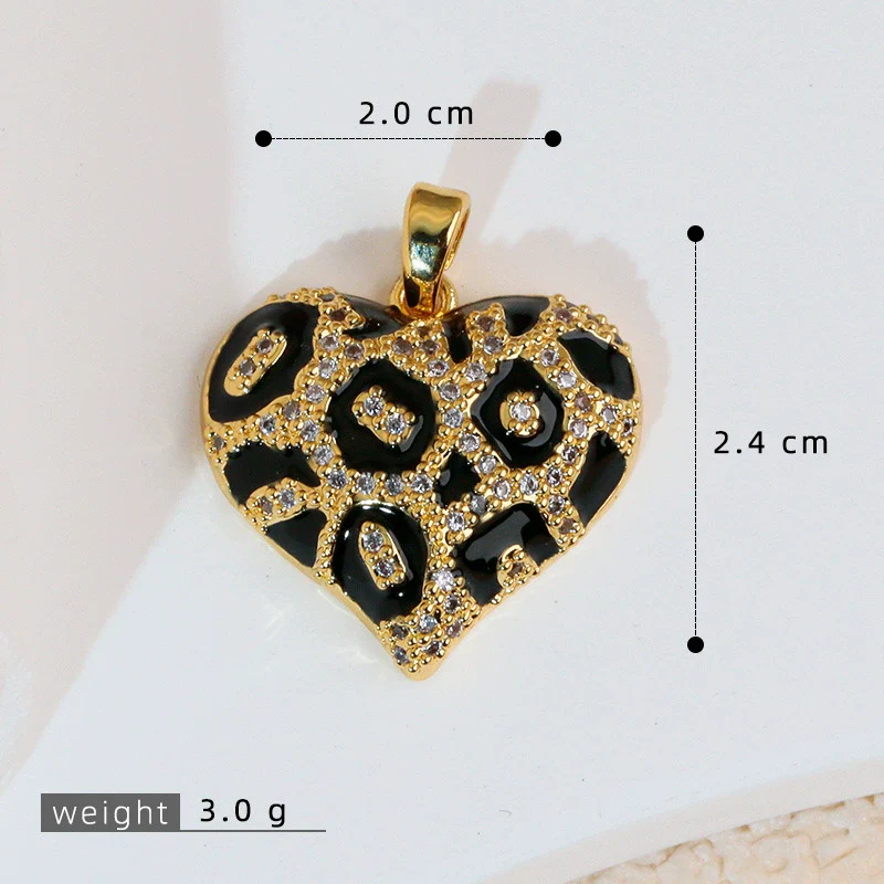 Copper Heart Shape Leopard Print Pendant Jewelry Accessories Plated With Gold - Image 7