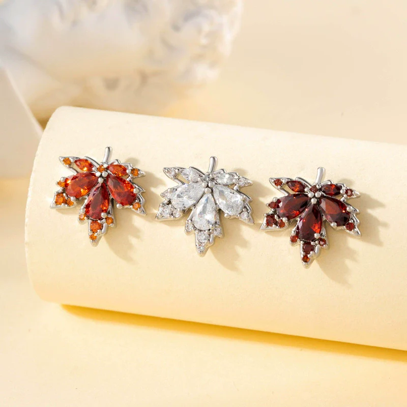 Copper Inlaid Zircon Leaf Geometric Style Titanium Steel Earrings For Boys - Image 2