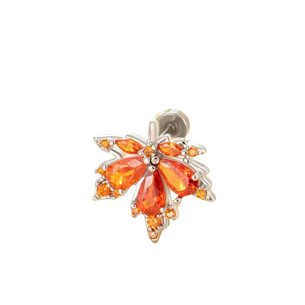 Copper Inlaid Zircon Leaf Geometric Style Titanium Steel Earrings For Boys - Image 3