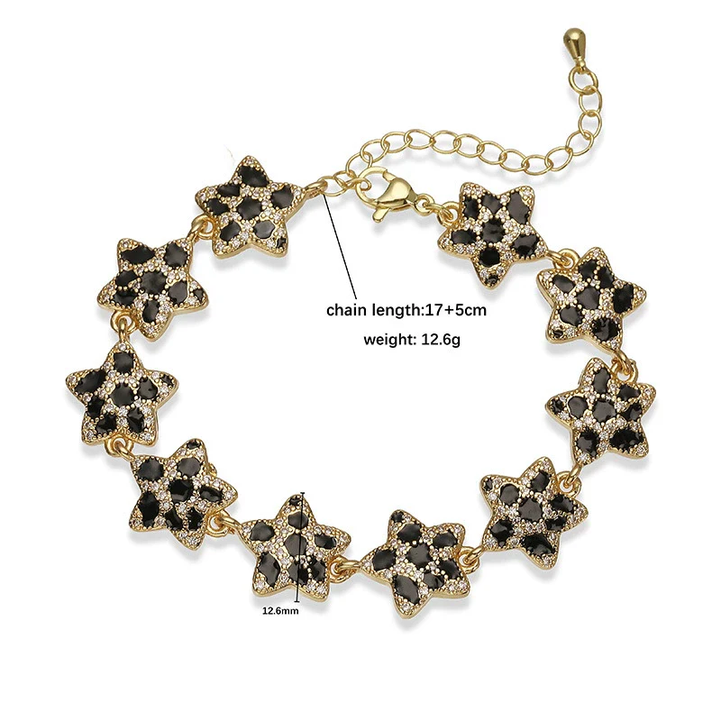 Copper Inlaid Zircon Snake Leopard Star Shaped Heart Geometric Personalized Hiphop Dripping Oil Bracelet For Women - Image 5