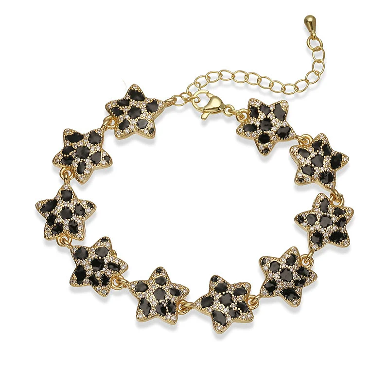 Copper Inlaid Zircon Snake Leopard Star Shaped Heart Geometric Personalized Hiphop Dripping Oil Bracelet For Women - Image 9