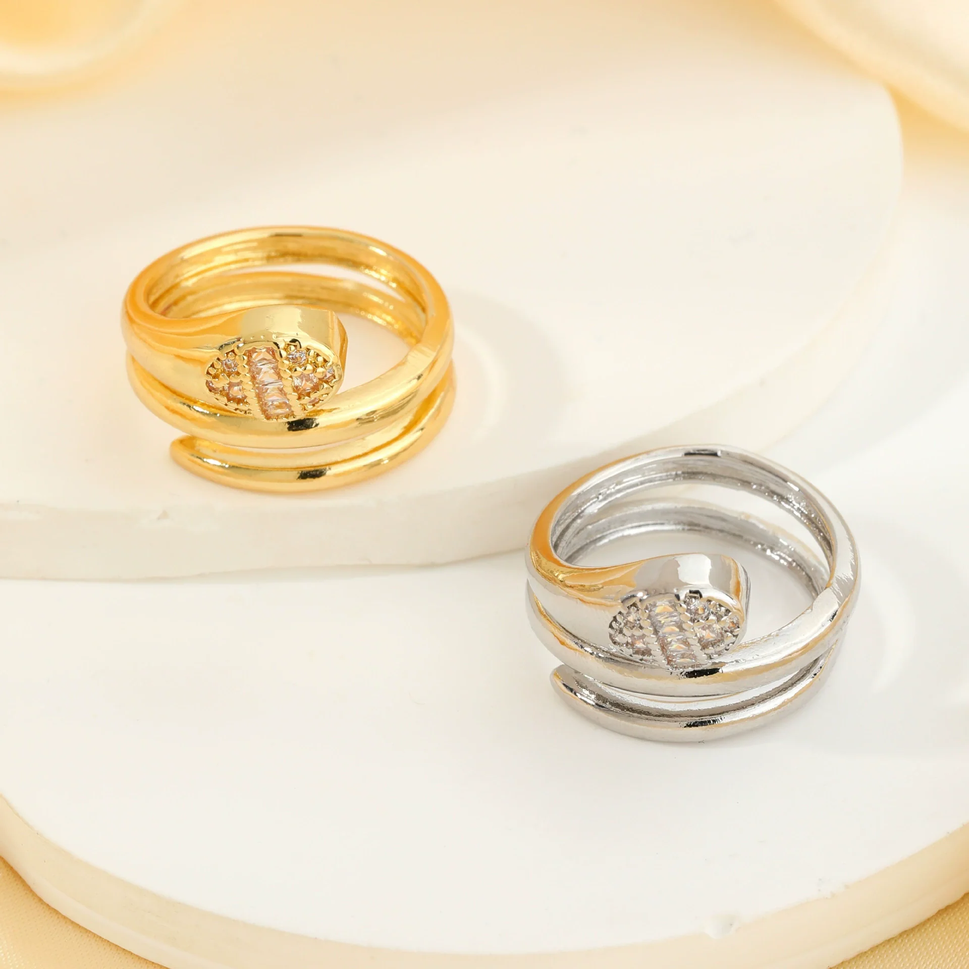 Copper Inlaid Zircon Snake Zodiac Open Ring Jewelry For Women
