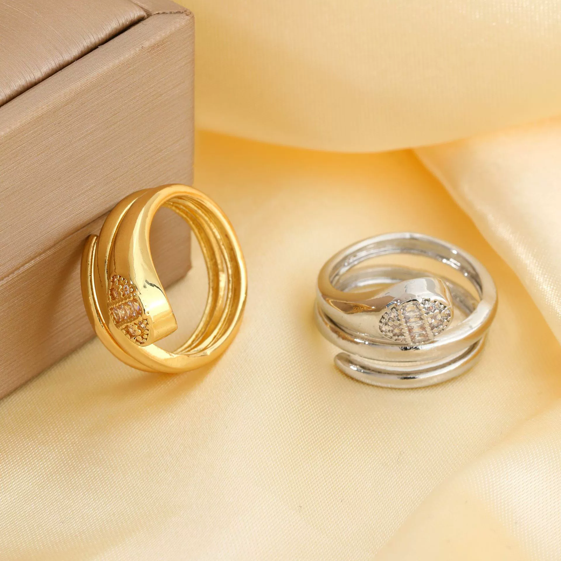 Copper Inlaid Zircon Snake Zodiac Open Ring Jewelry For Women - Image 2