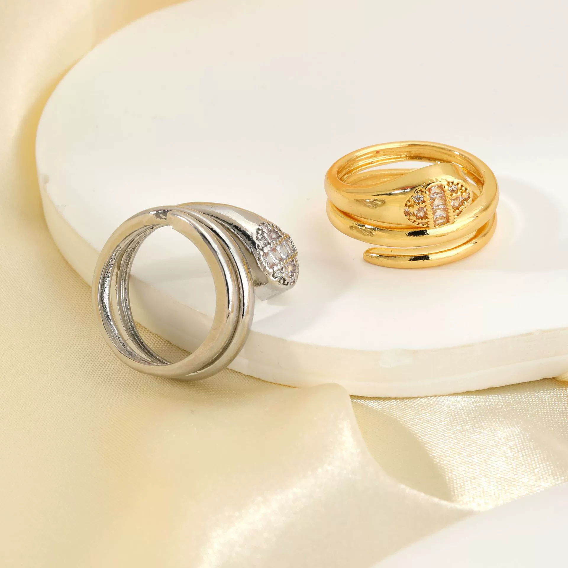 Copper Inlaid Zircon Snake Zodiac Open Ring Jewelry For Women - Image 3
