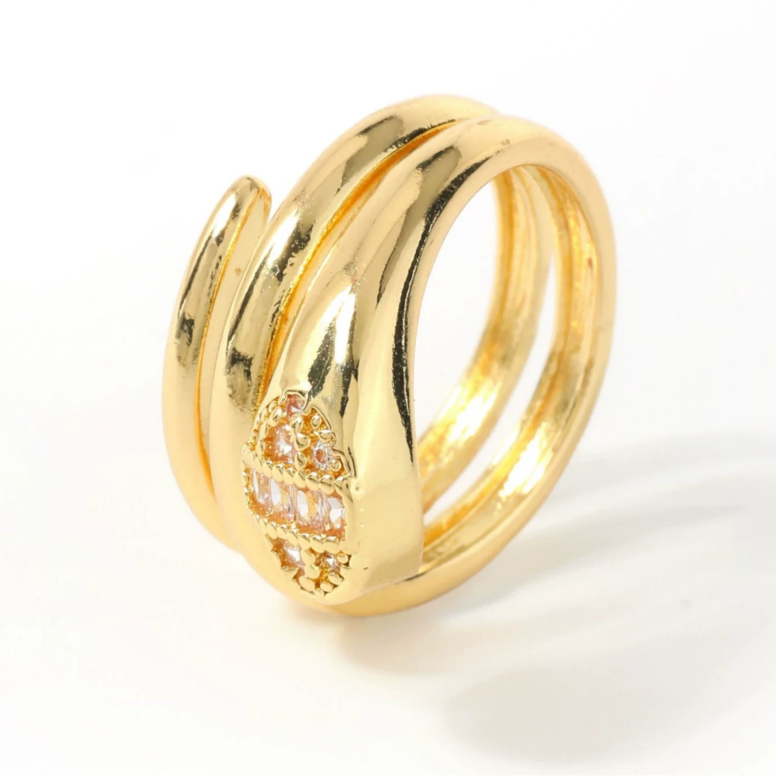 Copper Inlaid Zircon Snake Zodiac Open Ring Jewelry For Women - Image 5