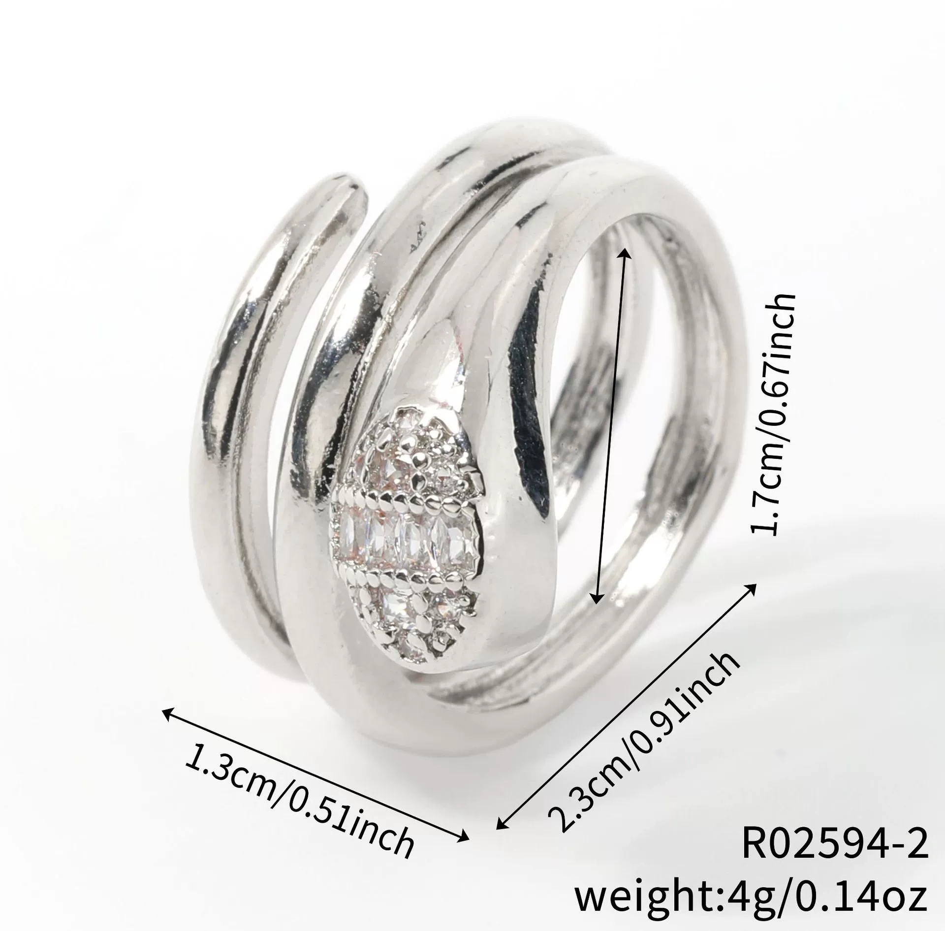 Copper Inlaid Zircon Snake Zodiac Open Ring Jewelry For Women - Image 7
