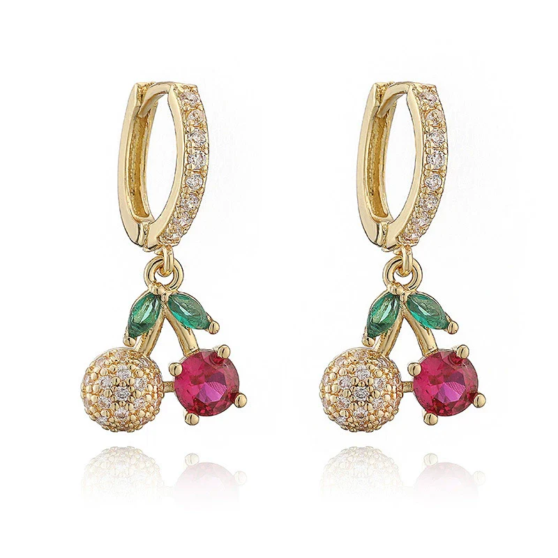 Copper Inlaid Zircon Sweet Fruit Shape Drop Earrings For Women - Image 10