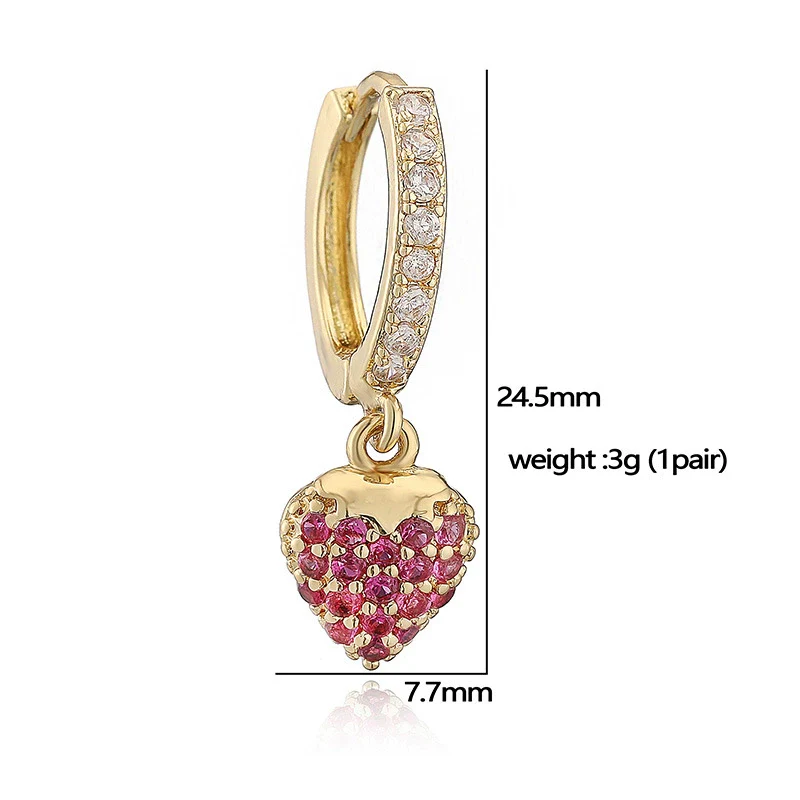 Copper Inlaid Zircon Sweet Fruit Shape Drop Earrings For Women - Image 5