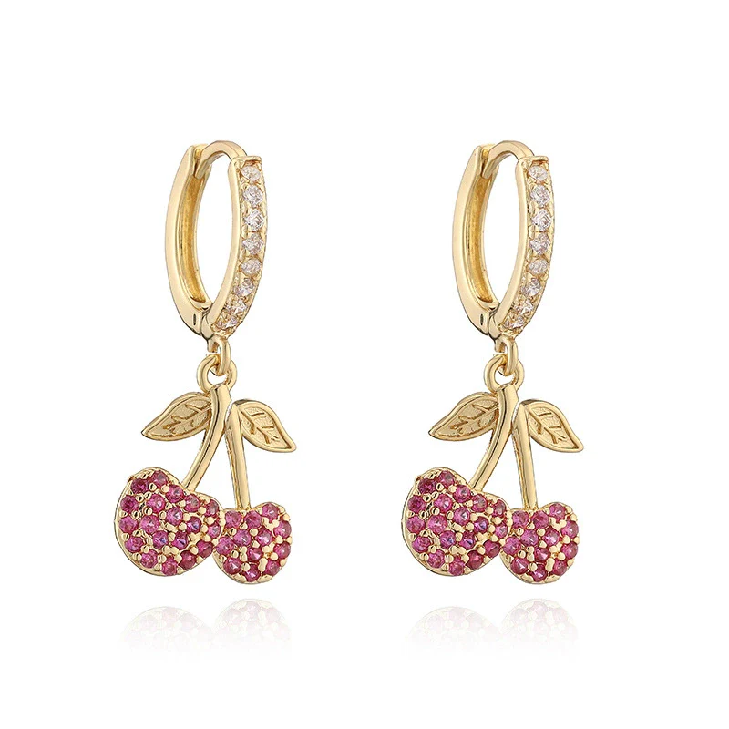 Copper Inlaid Zircon Sweet Fruit Shape Drop Earrings For Women - Image 6