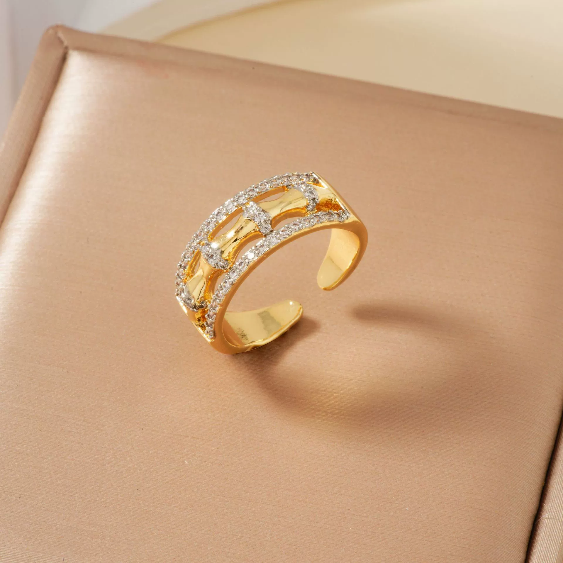 Copper Inlaid Zirconium Geometric Cross Asymmetrical Open Ring Electroplated Fashion Jewelry For Men And Women - Image 4
