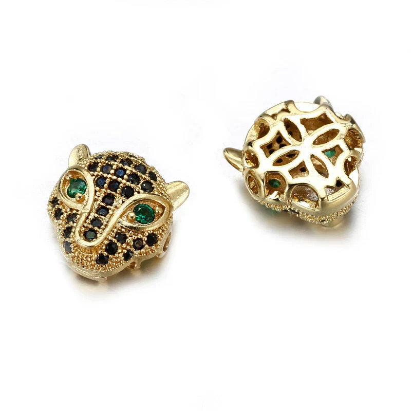 Copper Inlaid Zirconium Loose Beads Accessories Jewelry Pendant With Fourcolor Leopard Head Green Eye And Round Hole Electroplated - Image 10