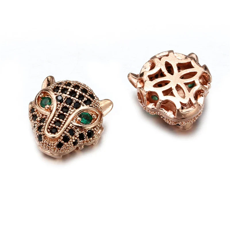 Copper Inlaid Zirconium Loose Beads Accessories Jewelry Pendant With Fourcolor Leopard Head Green Eye And Round Hole Electroplated - Image 12