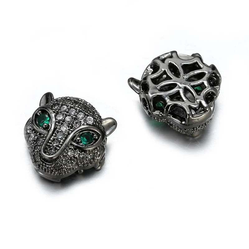 Copper Inlaid Zirconium Loose Beads Accessories Jewelry Pendant With Fourcolor Leopard Head Green Eye And Round Hole Electroplated - Image 2