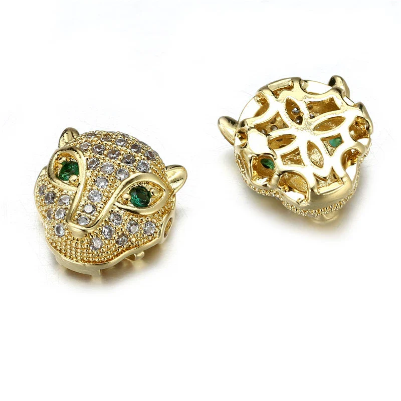 Copper Inlaid Zirconium Loose Beads Accessories Jewelry Pendant With Fourcolor Leopard Head Green Eye And Round Hole Electroplated - Image 3