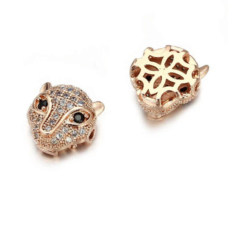 Copper Inlaid Zirconium Loose Beads Accessories Jewelry Pendant With Fourcolor Leopard Head Green Eye And Round Hole Electroplated - Image 8