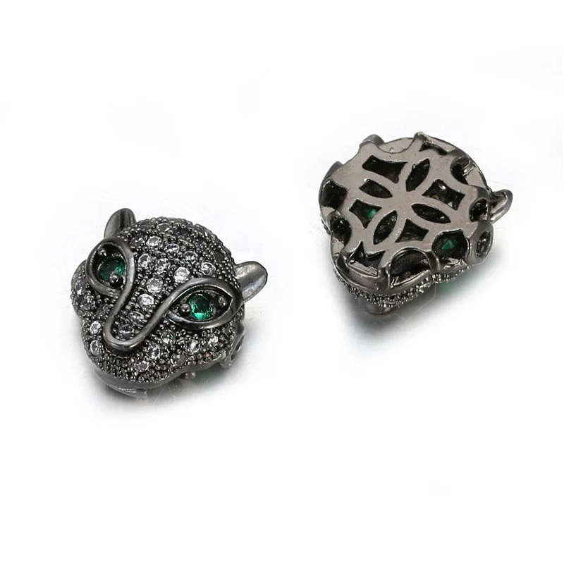 Copper Inlaid Zirconium Loose Beads Accessories Jewelry Pendant With Fourcolor Leopard Head Green Eye And Round Hole Electroplated - Image 9