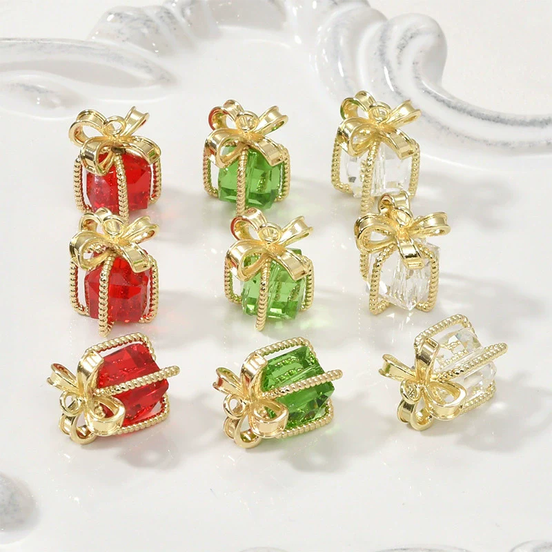 Copper Jewelry Accessories With Geometric Style Electroplated Red And Green Crystal Pendant For Bracelet Necklace Earring