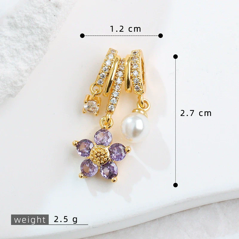 Copper Jewelry Diy Accessories Inlaid Zircon Tassel Spacer Beads Crystal Necklace Bracelet Electroplated Minimalist Plants Flowers Style - Image 19