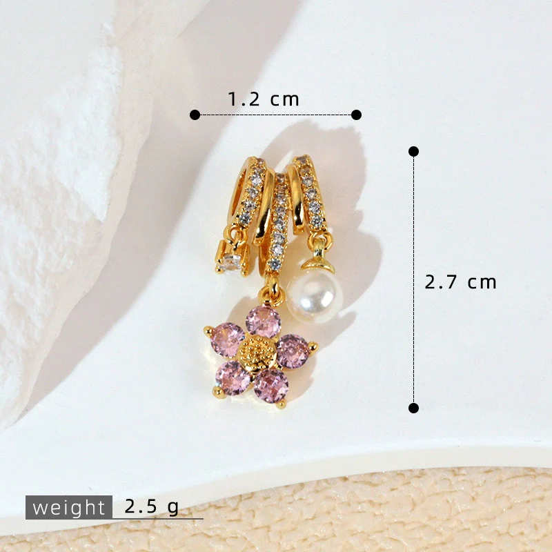 Copper Jewelry Diy Accessories Inlaid Zircon Tassel Spacer Beads Crystal Necklace Bracelet Electroplated Minimalist Plants Flowers Style - Image 7