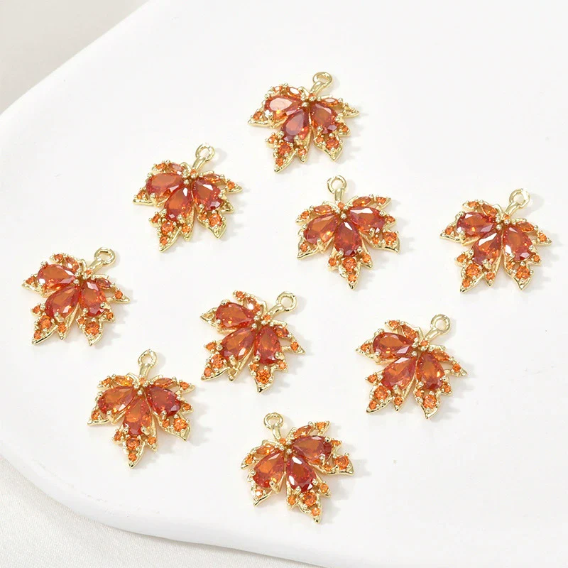 Copper Jewelry With 14K Gold Plated Red Zircon Maple Leaf Pendant Electroplating Treatment Plant Flowers Style - Image 4