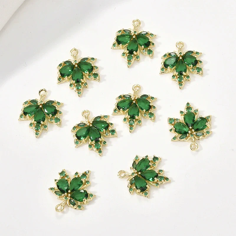 Copper Jewelry With 14K Gold Plated Red Zircon Maple Leaf Pendant Electroplating Treatment Plant Flowers Style - Image 5