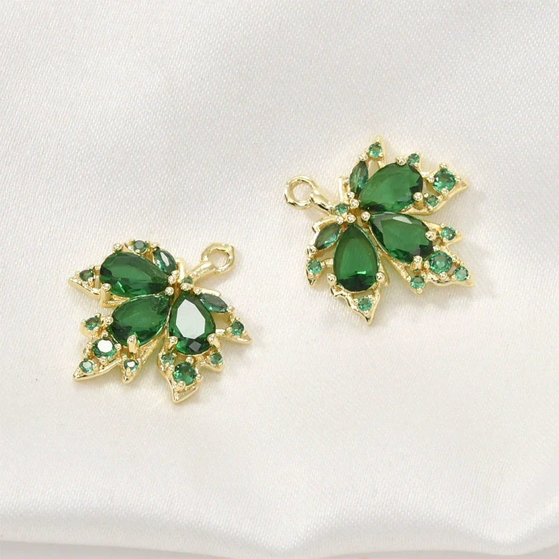 Copper Jewelry With 14K Gold Plated Red Zircon Maple Leaf Pendant Electroplating Treatment Plant Flowers Style - Image 7