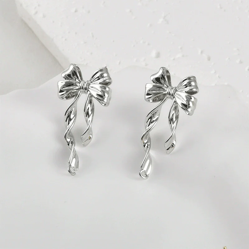 Copper Long Bow Hanging Earrings Electroplated Diy Handmade Jewelry Accessories Materials - Image 7