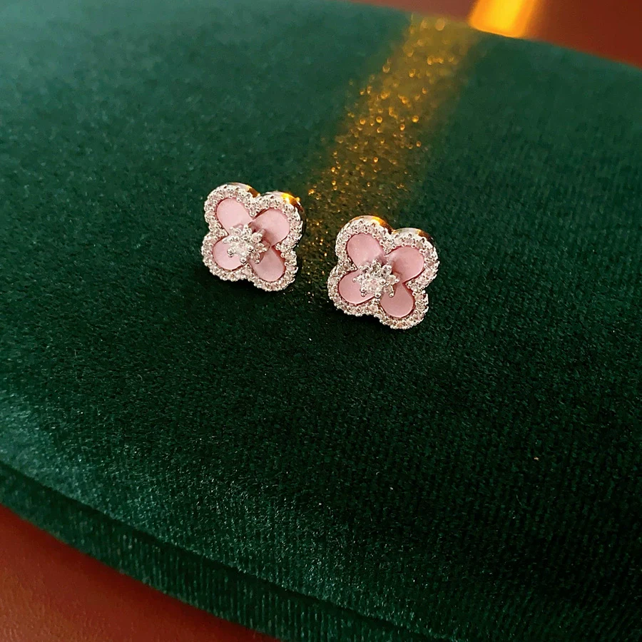 Copper Motherofpearl Clover Flower Earrings And Necklace Set With Zirconia Highend Fashion - Image 7