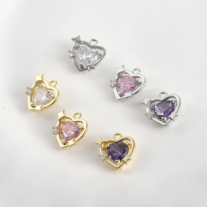 Copper Plated Gold Color Zircon Love Star Pendant Diy Handmade Jewelry Accessories Material