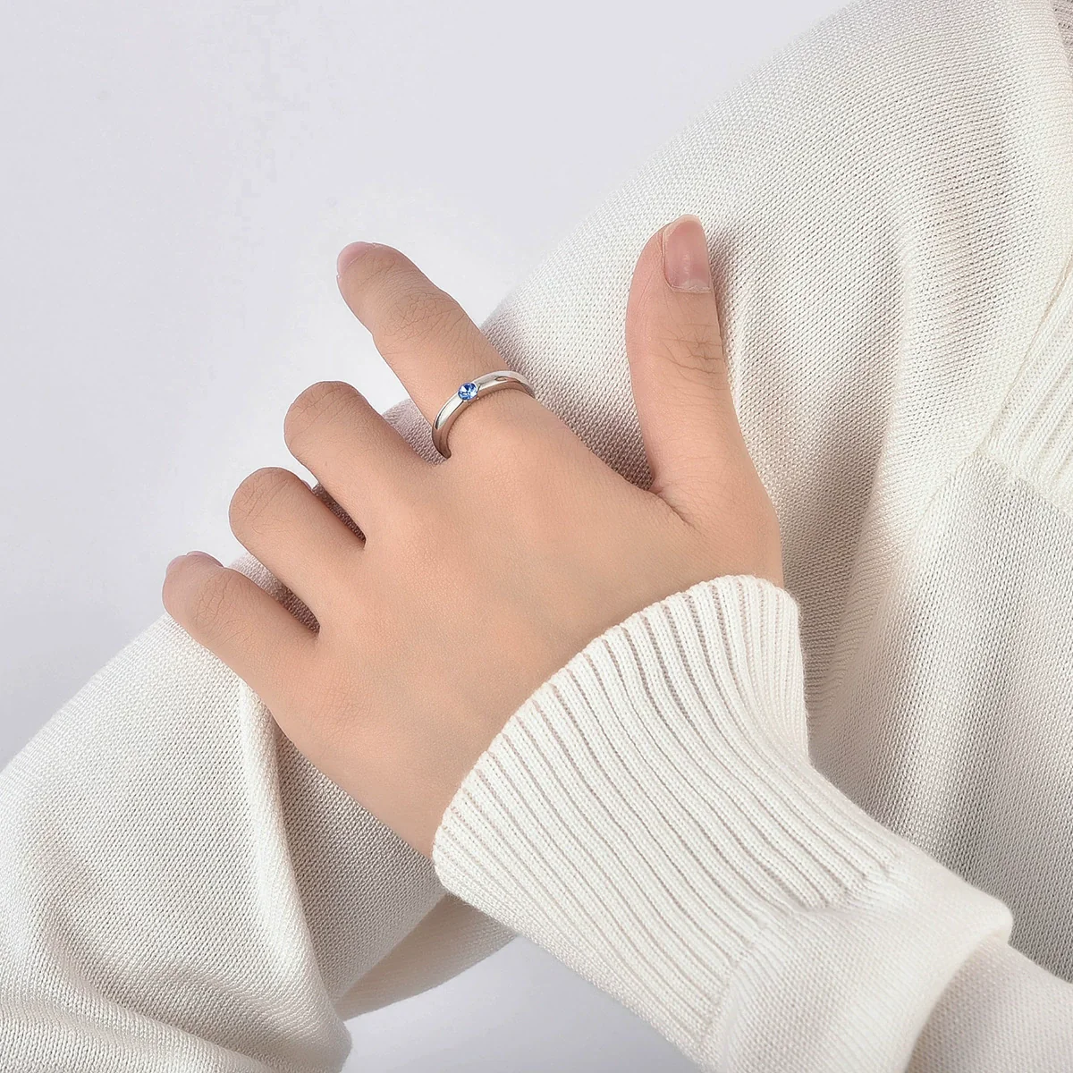 Copper Plated Platinum Women's Geometric Ring With Single Diamond - Image 3