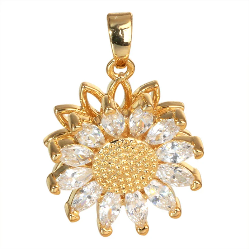 Copper Rotatable Sunflower And Leaf Style Pendant Necklace And Earrings Accessories With Electroplating - Image 4