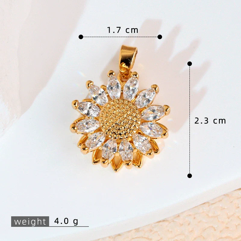 Copper Rotatable Sunflower And Leaf Style Pendant Necklace And Earrings Accessories With Electroplating - Image 5