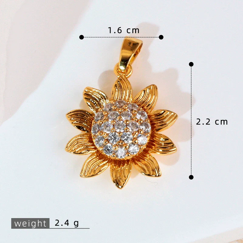 Copper Rotatable Sunflower And Leaf Style Pendant Necklace And Earrings Accessories With Electroplating - Image 7