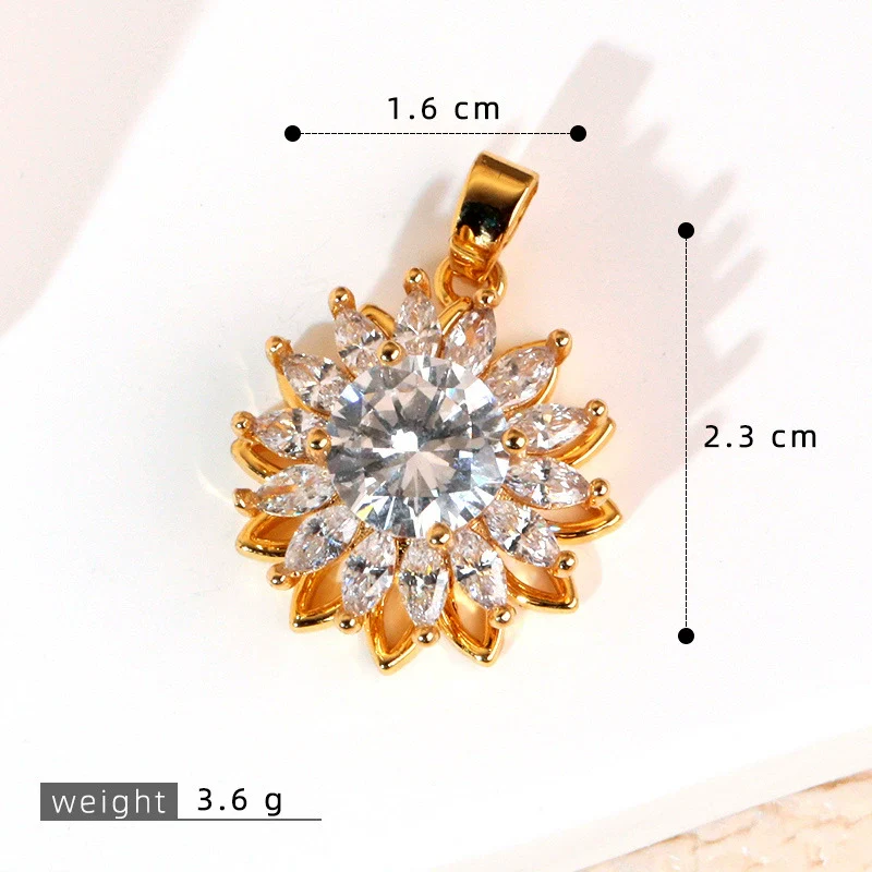 Copper Rotatable Sunflower And Leaf Style Pendant Necklace And Earrings Accessories With Electroplating - Image 8
