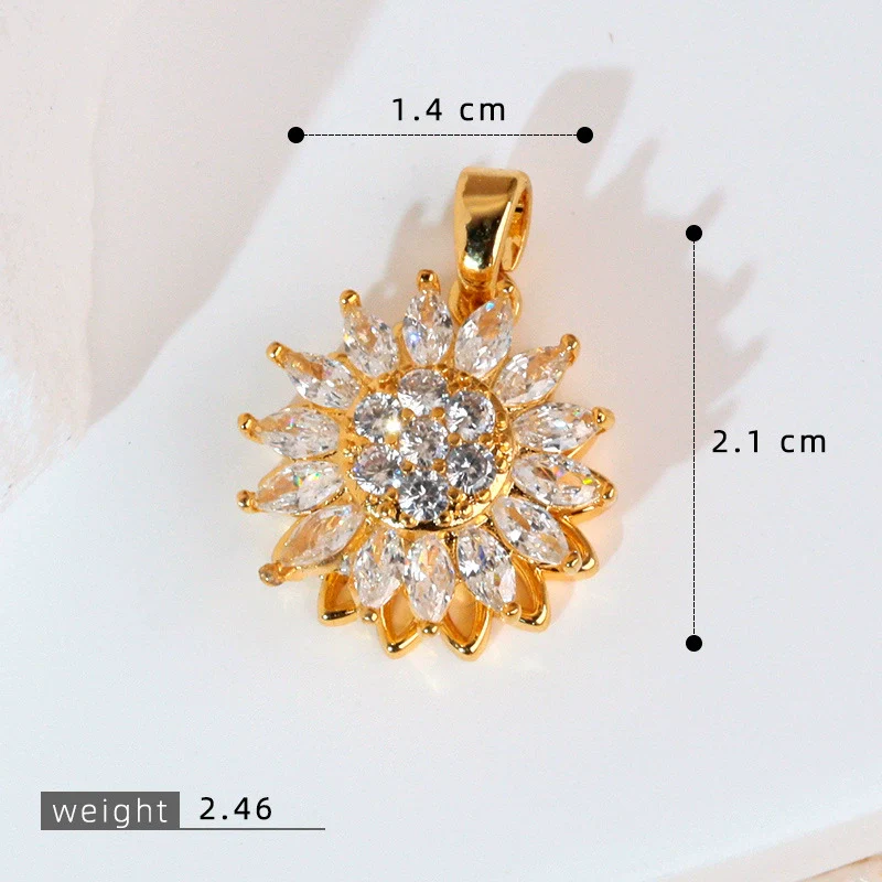 Copper Rotatable Sunflower And Leaf Style Pendant Necklace And Earrings Accessories With Electroplating - Image 9