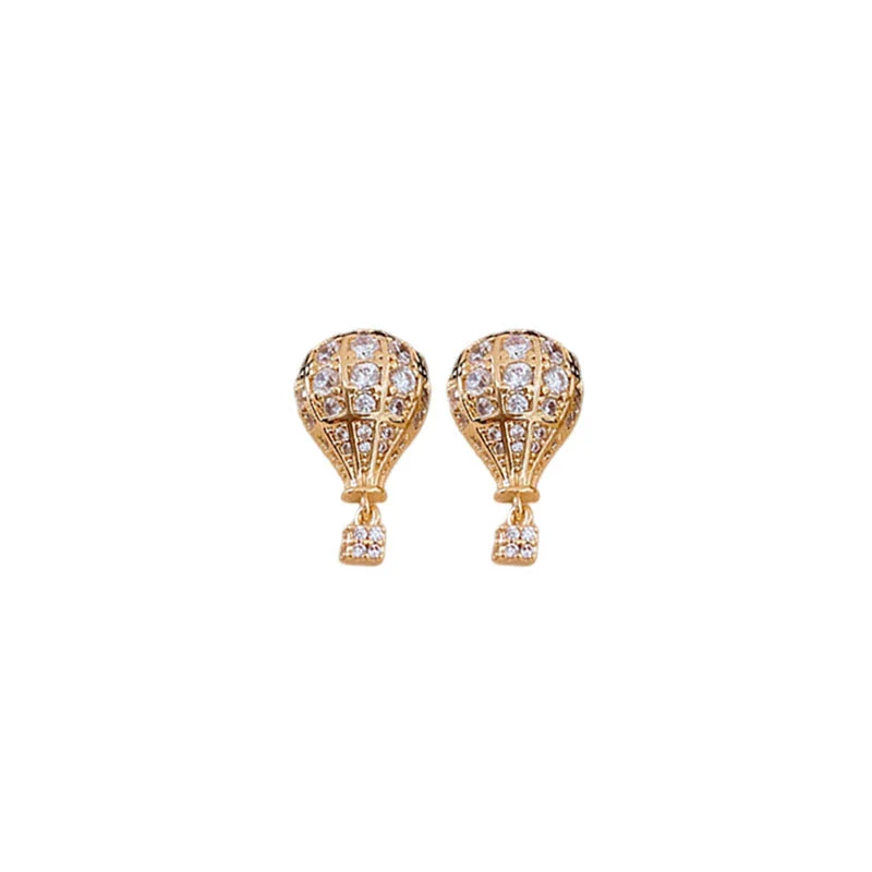 Copper Silver Zircon Geometric Hot Air Balloon Women's Earrings Highend Niche Fashion - Image 5