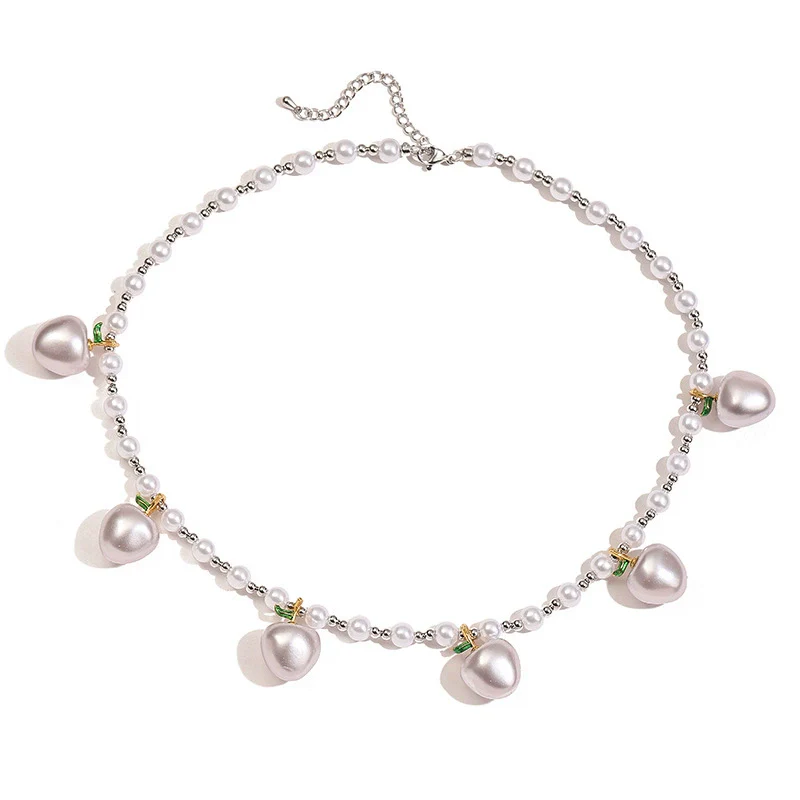 Copper String Of Pearls Love Fruit Geometric Heart Shape Pendant Women's Fashion Necklace - Image 4