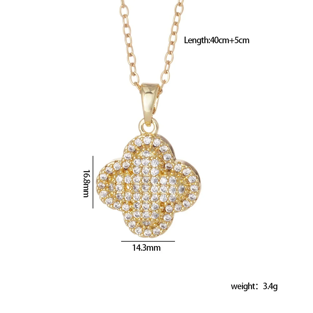Copper Titanium Steel Women's Necklace With Mixed Gemstone Inlay Four Leaf Clover Pendant Electroplated Geometric Style - Image 5