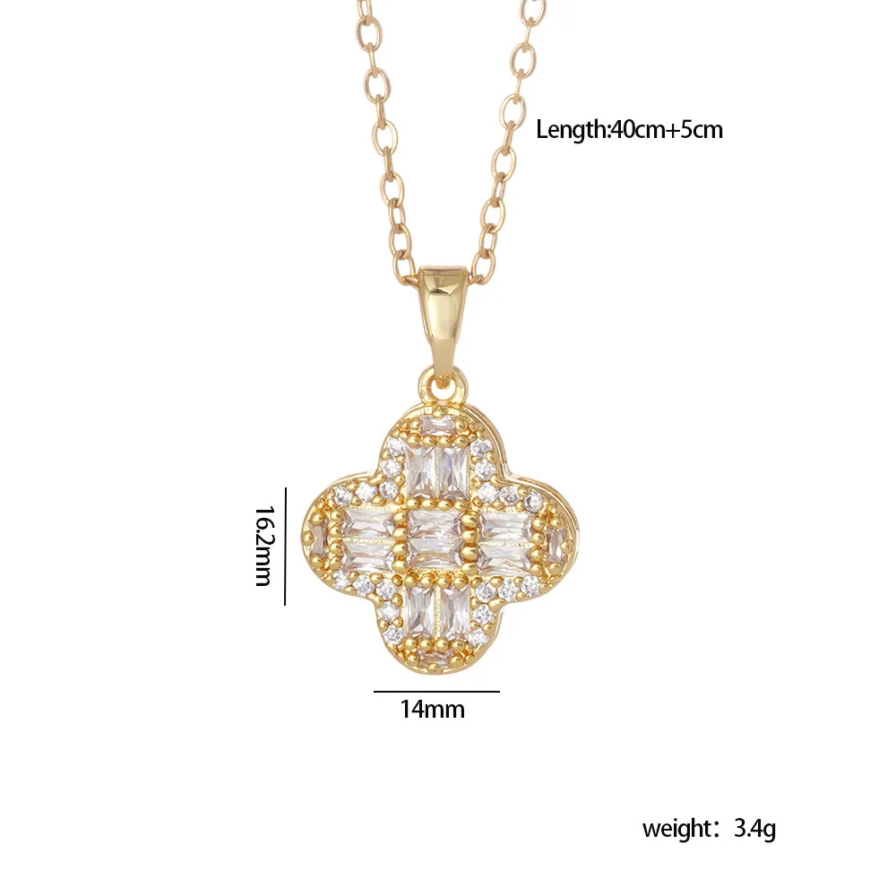 Copper Titanium Steel Women's Necklace With Mixed Gemstone Inlay Four Leaf Clover Pendant Electroplated Geometric Style - Image 6