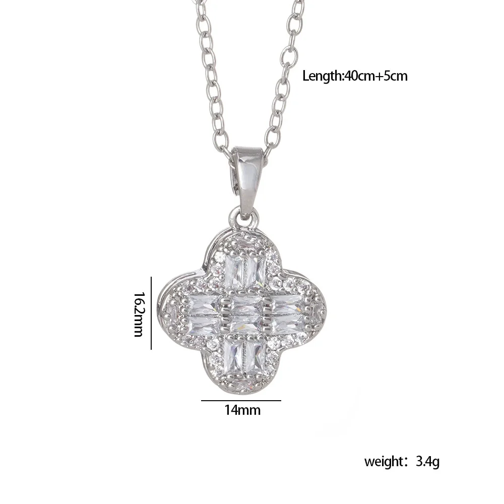 Copper Titanium Steel Women's Necklace With Mixed Gemstone Inlay Four Leaf Clover Pendant Electroplated Geometric Style - Image 7
