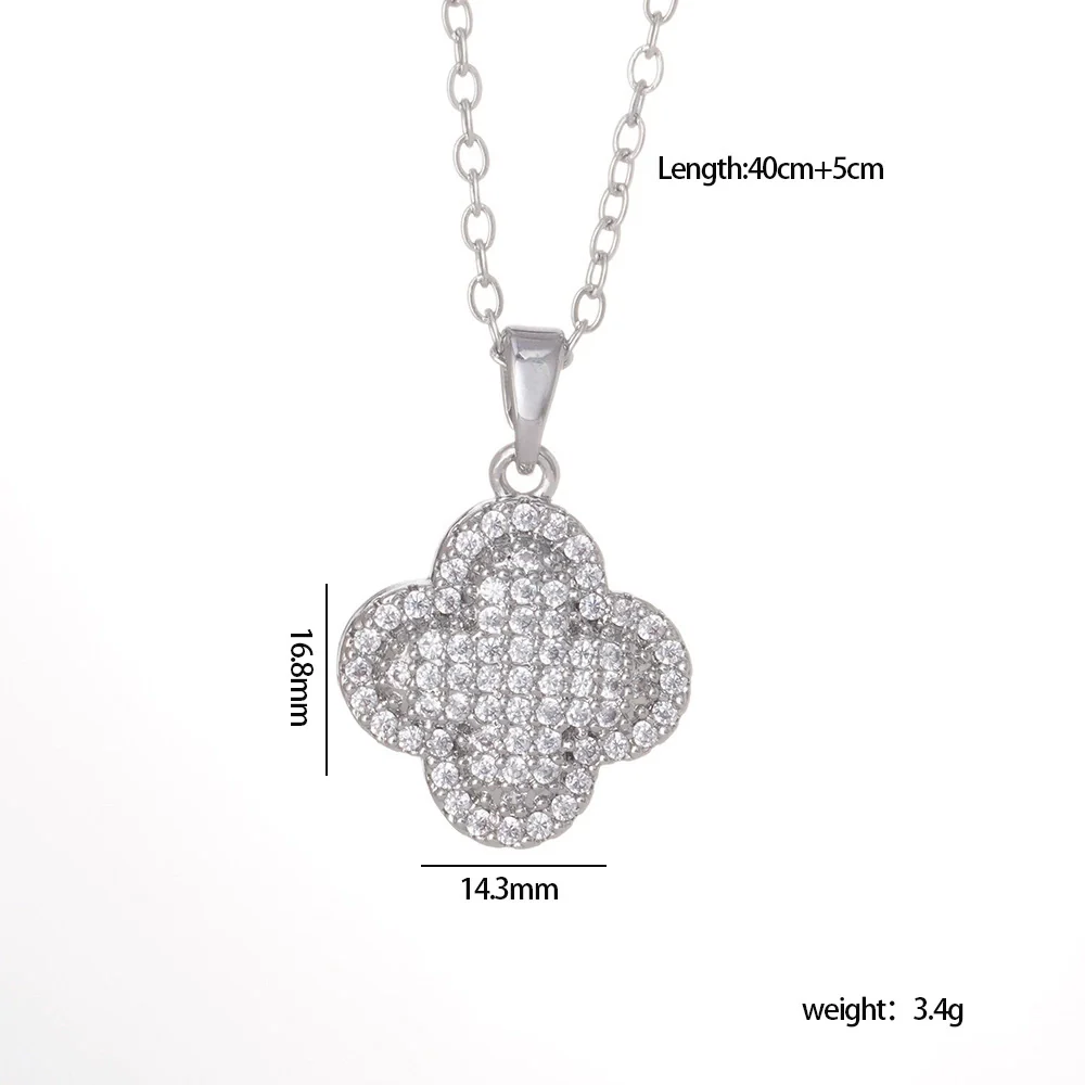 Copper Titanium Steel Women's Necklace With Mixed Gemstone Inlay Four Leaf Clover Pendant Electroplated Geometric Style - Image 8
