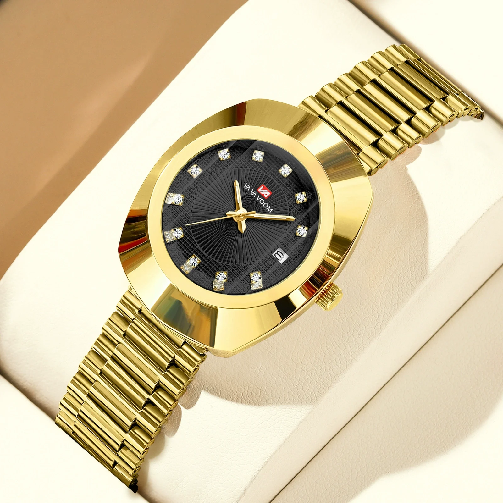 Couple Business Style Quartz Watch Alloy Case Stainless Steel Band Oval Dial Waterproof - Image 3