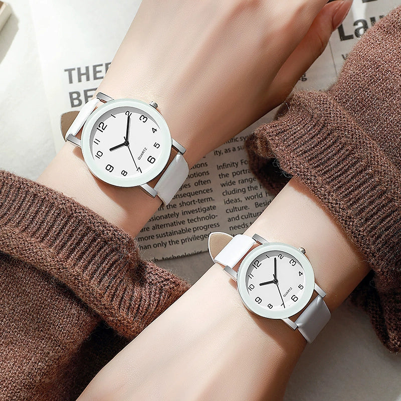 Couple Casual Alloy Quartz Watch With Round Dial Stainless Steel Clasp Genuine Leather Strap Mineral Strengthened Glass Mirror - Image 2