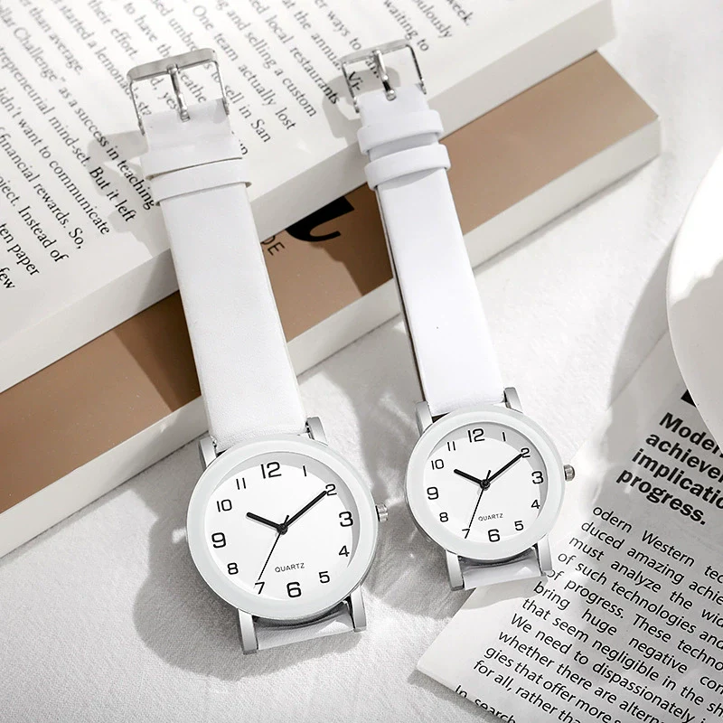Couple Casual Alloy Quartz Watch With Round Dial Stainless Steel Clasp Genuine Leather Strap Mineral Strengthened Glass Mirror - Image 3